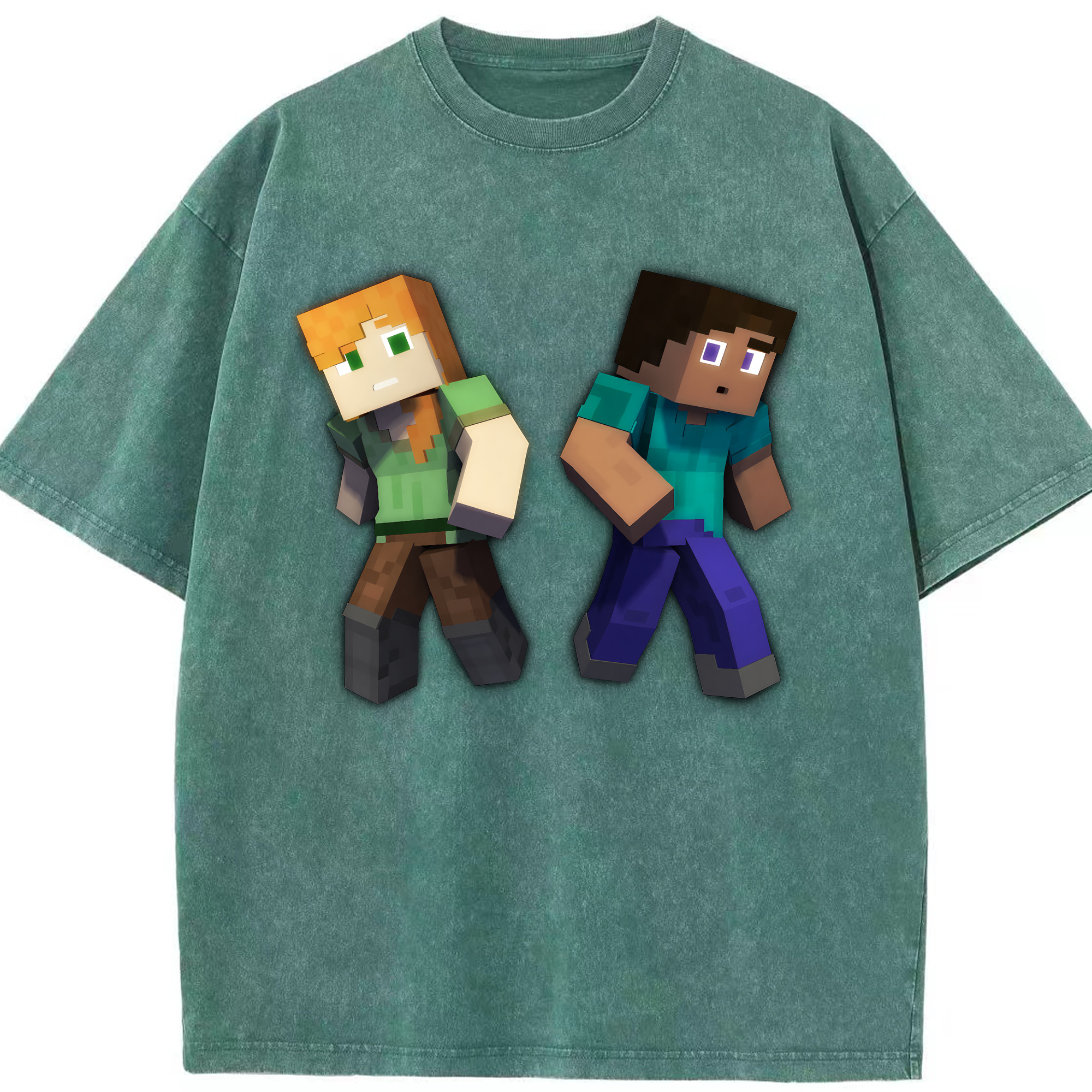 （画像用） マインクラフト ブロックの世界 Minecraft MC Block world 綿100% ヴィンテージ風 半袖Tシャツ（フロントプリント）